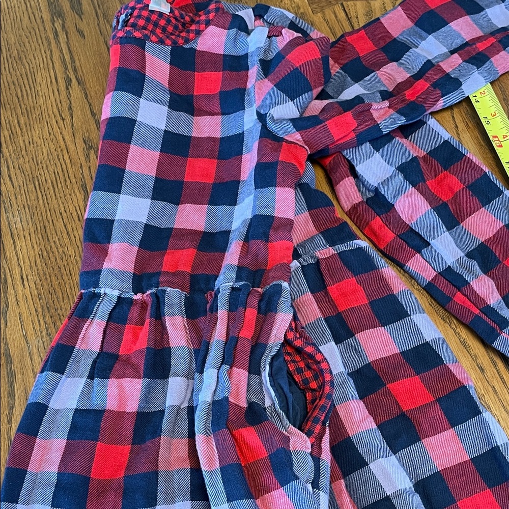 Primary Light Flannel Kids Plaid Dress in Red, Navy, Purple. Size 12 has pockets - Picture 6 of 6